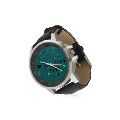 teal and black dots Unisex Stainless Steel Leather Strap Watch(Model 202)
