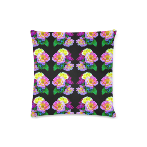 Rosa Yellow Roses on Black Pattern Custom Zippered Pillow Case 16"x16"(Twin Sides)