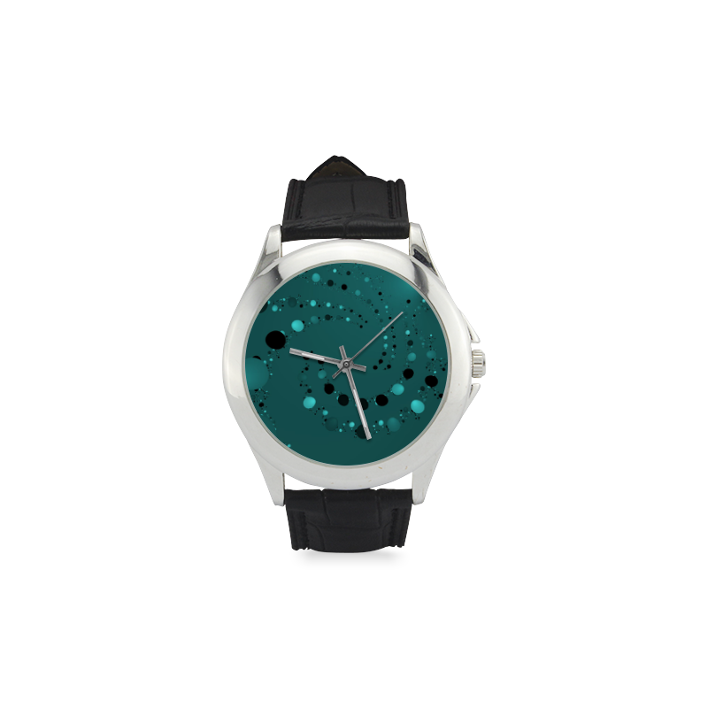 teal and black dots Women's Classic Leather Strap Watch(Model 203)