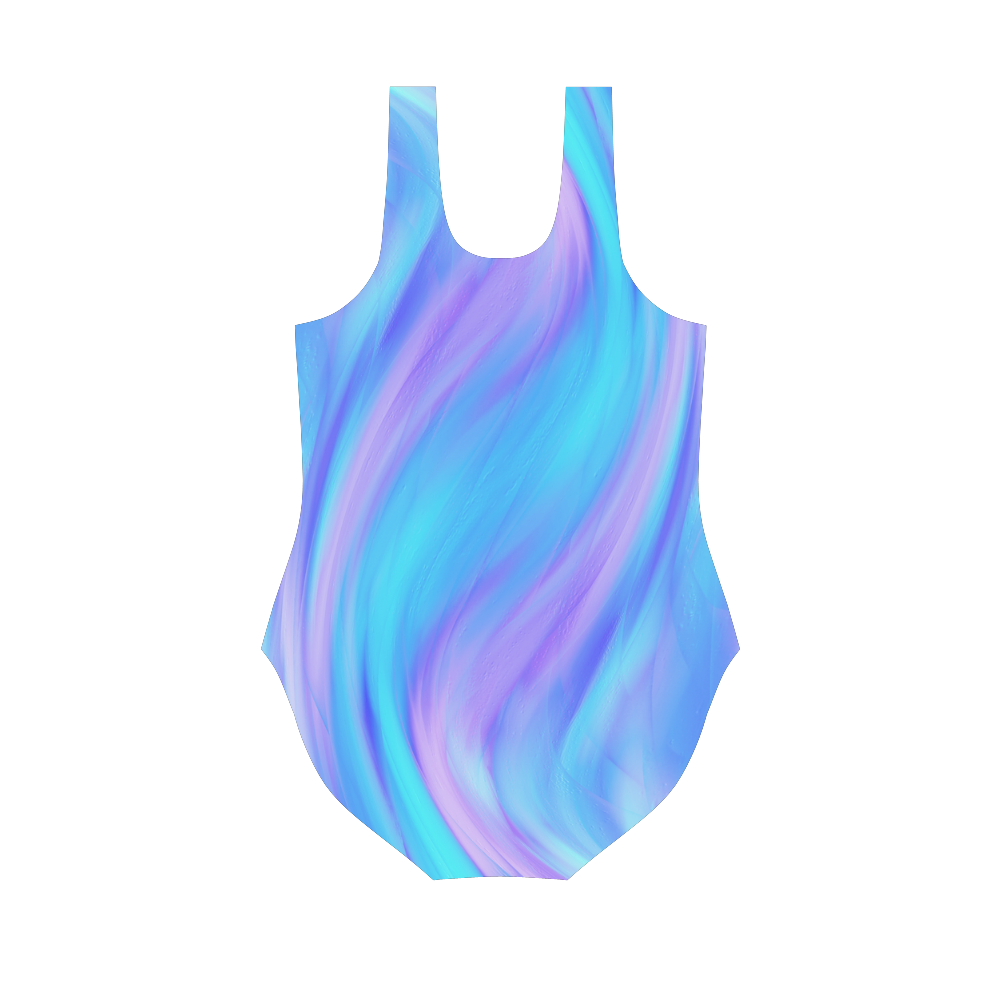 blue and pink feathers Vest One Piece Swimsuit (Model S04)