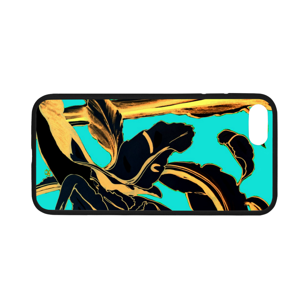 Blue Succulent gold teal Rubber Case for iPhone 7 4.7”