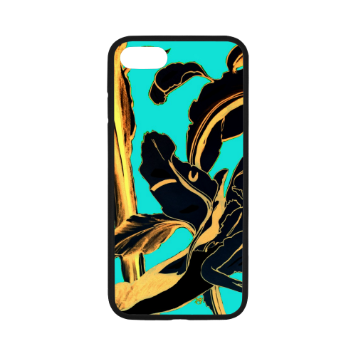 Blue Succulent gold teal Rubber Case for iPhone 7 4.7”