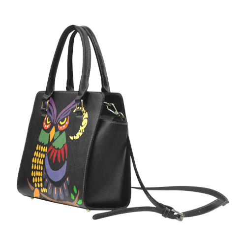 Artistic Owl and Moon Abstract Art Rivet Shoulder Handbag (Model 1645)