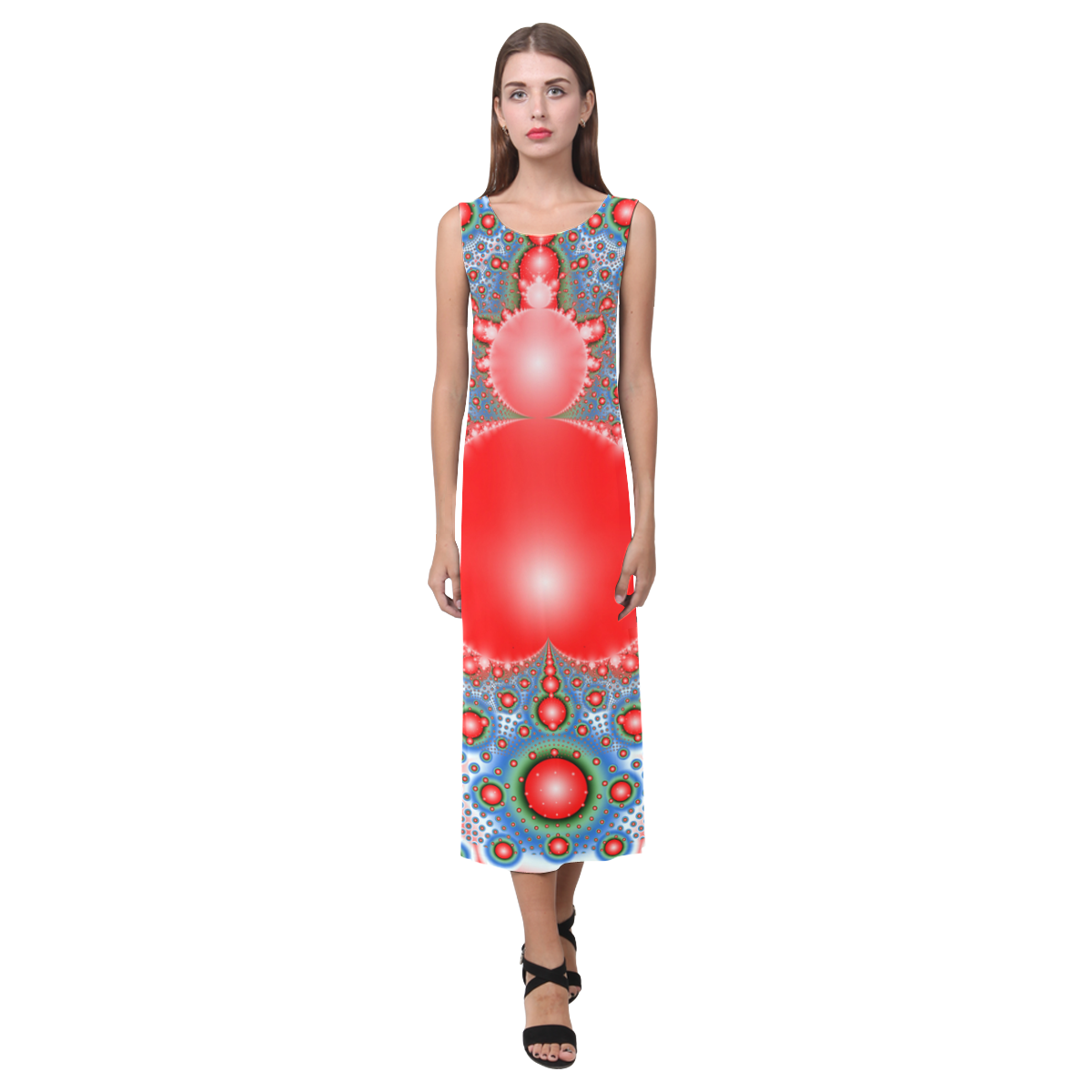 Polka dot - Dot Fractal - funny dots Phaedra Sleeveless Open Fork Long Dress (Model D08)