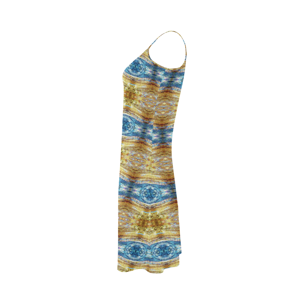 Gold and Blue Elegant Pattern Alcestis Slip Dress (Model D05)