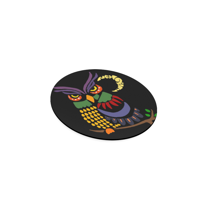 Artistic Owl and Moon Abstract Round Coaster