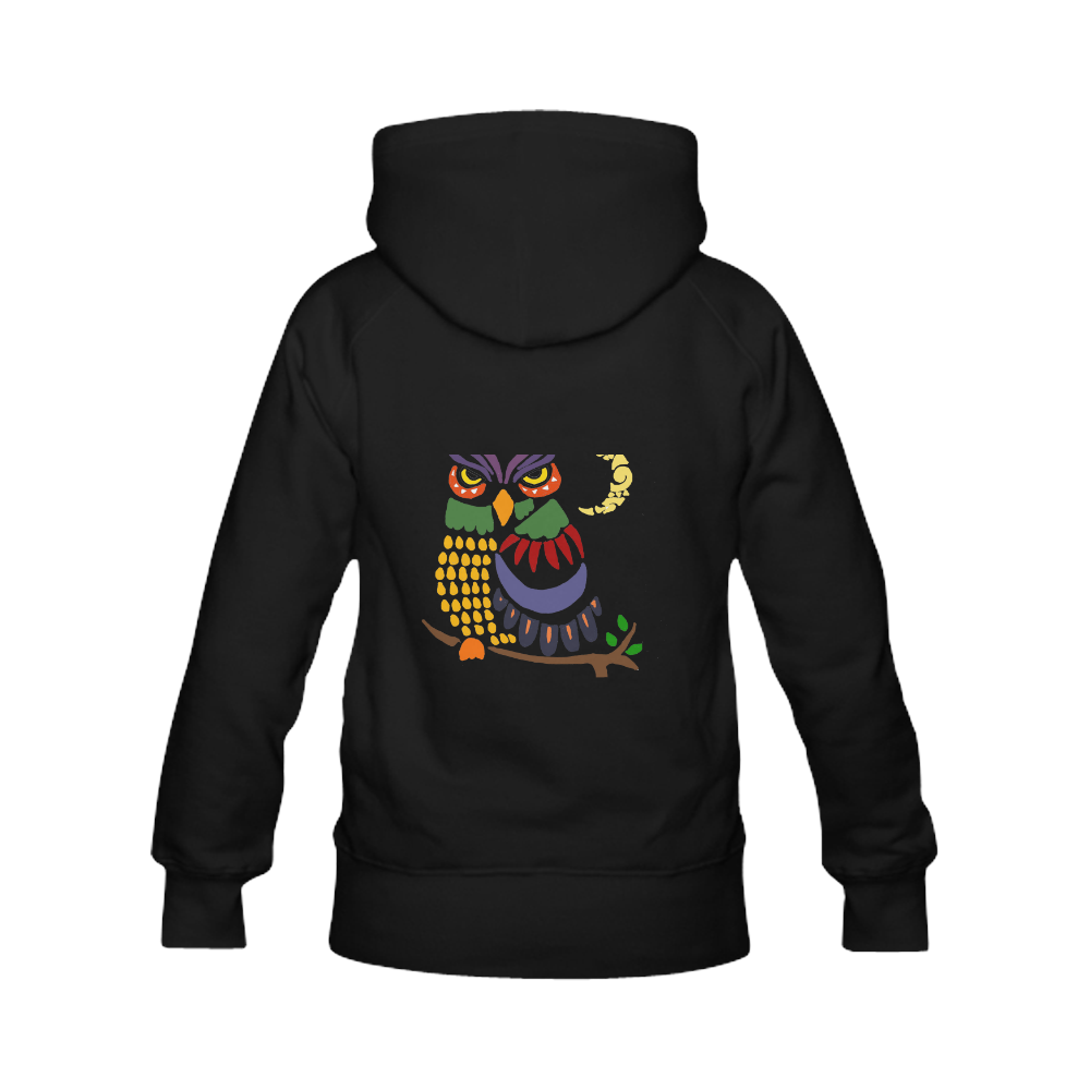 Cool Artistic owl and Moon Abstract Art Women's Classic Hoodies (Model H07)