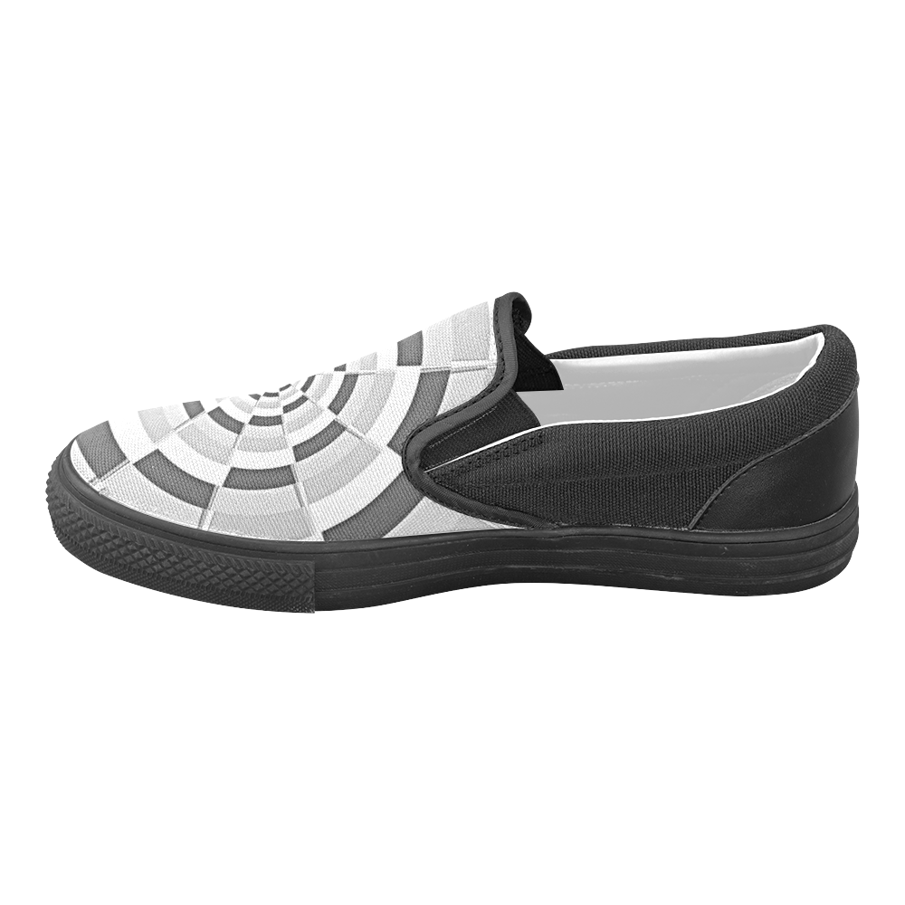 Crazy Dart Black and White Spiral Men's Unusual Slip-on Canvas Shoes (Model 019)