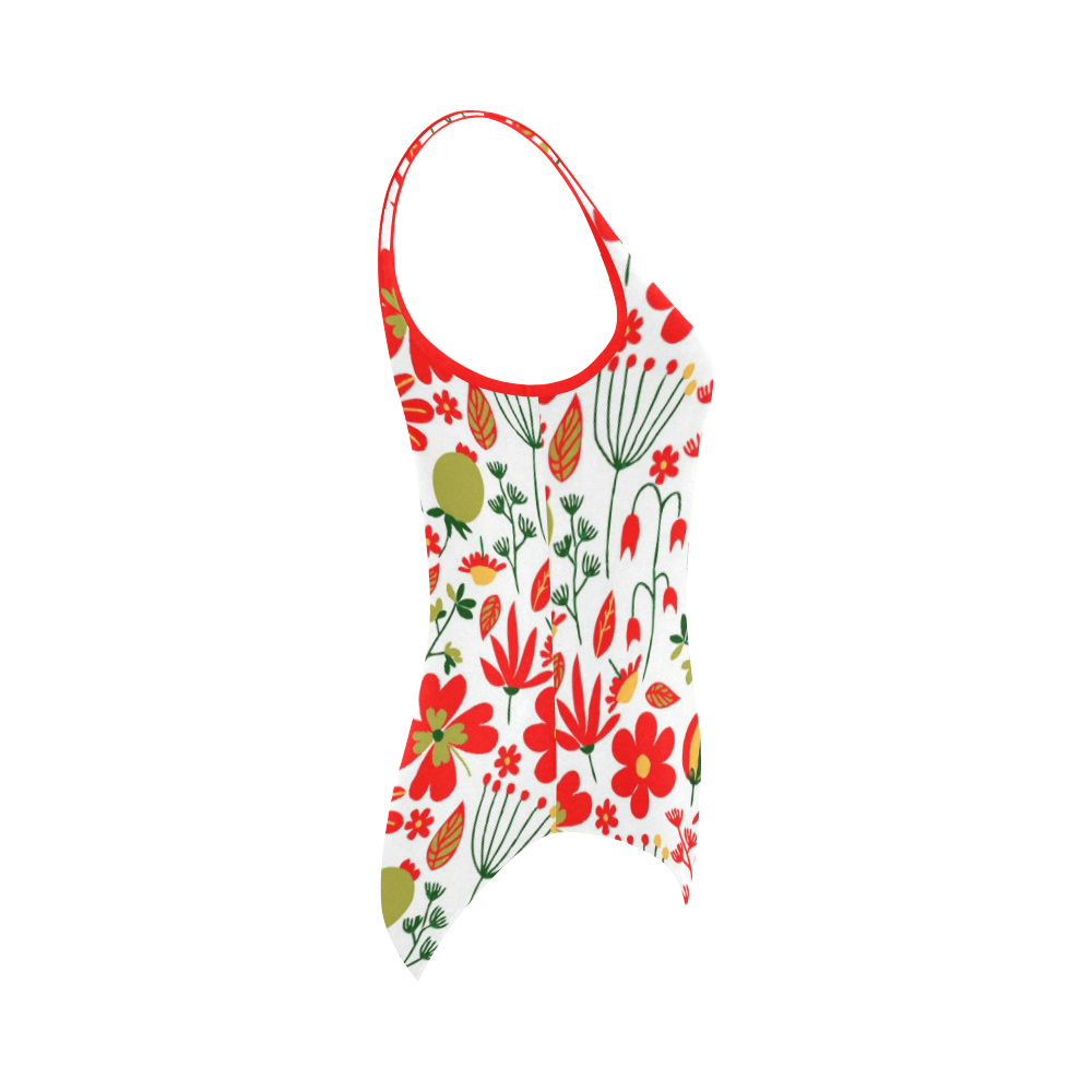 Cute Red Flowers Leaves Nature Vest One Piece Swimsuit (Model S04)