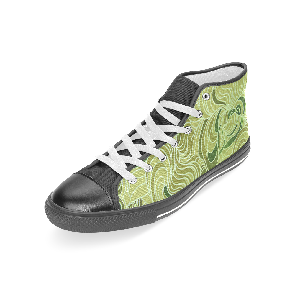 Green doodle drawing tones Women's Classic High Top Canvas Shoes (Model 017)