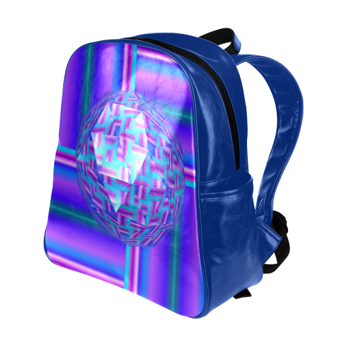 Quilt Blau Lila Streifen Multi-Pockets Backpack (Model 1636)