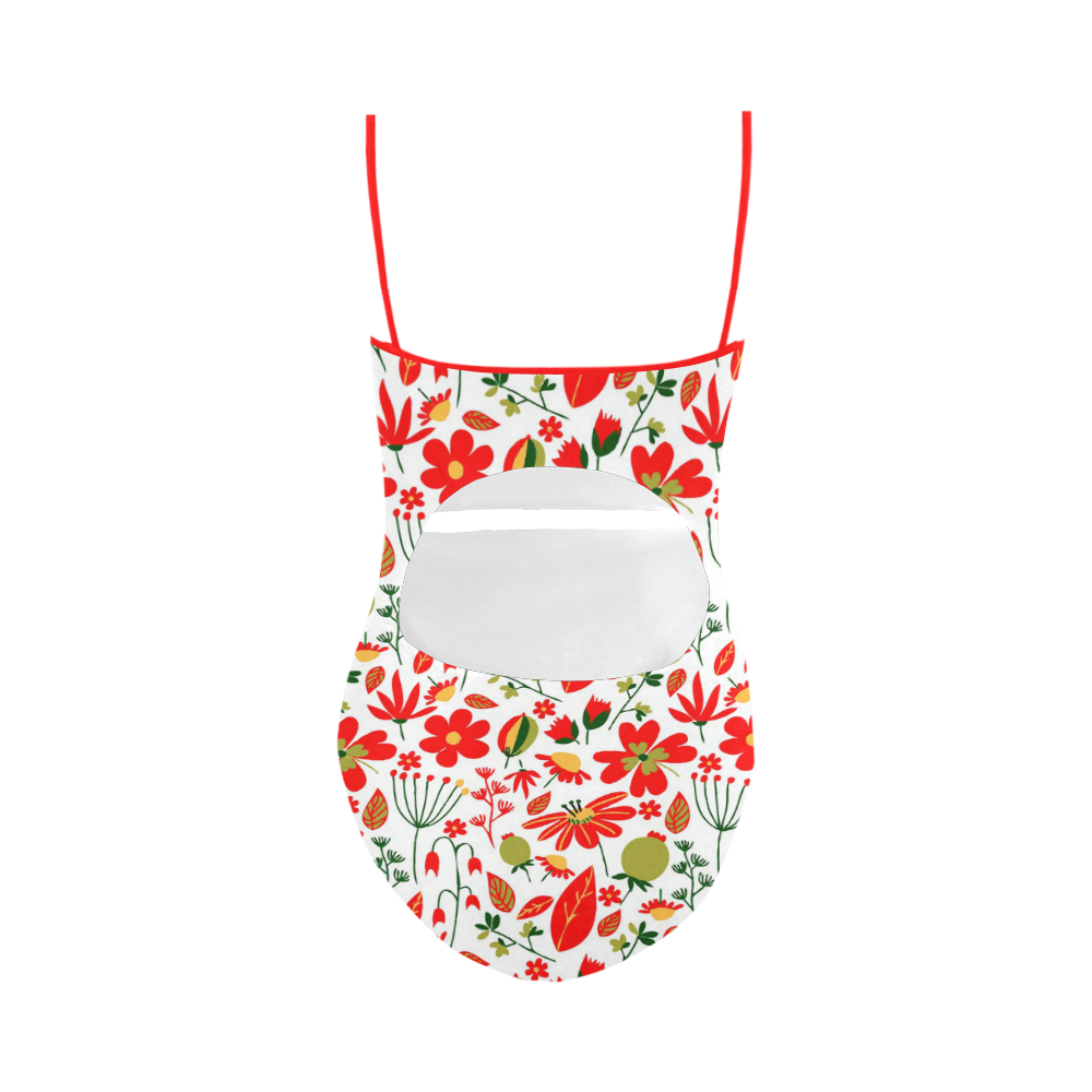 Cute Red Flowers Leaves Nature Strap Swimsuit ( Model S05)