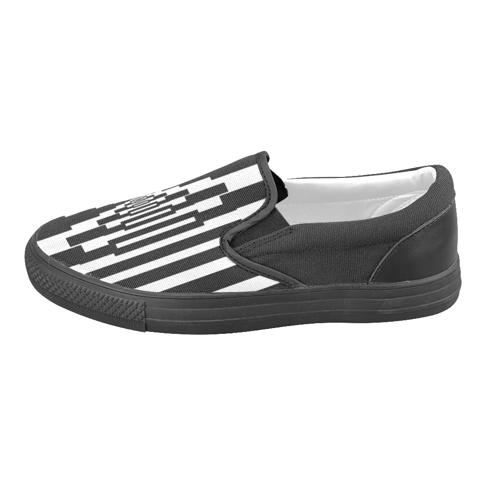 Graphical Stripes Black Men's Slip-on Canvas Shoes (Model 019)