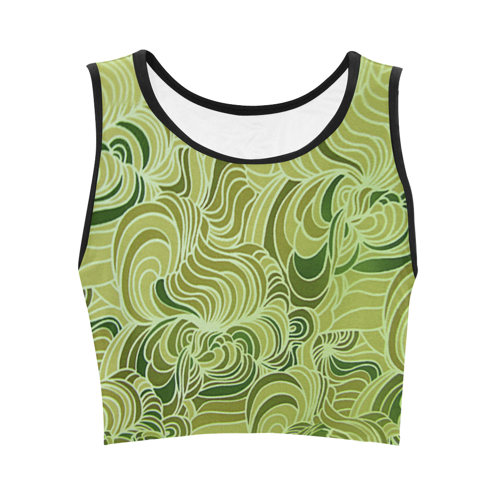 Green doodle drawing tones Women's Crop Top (Model T42)