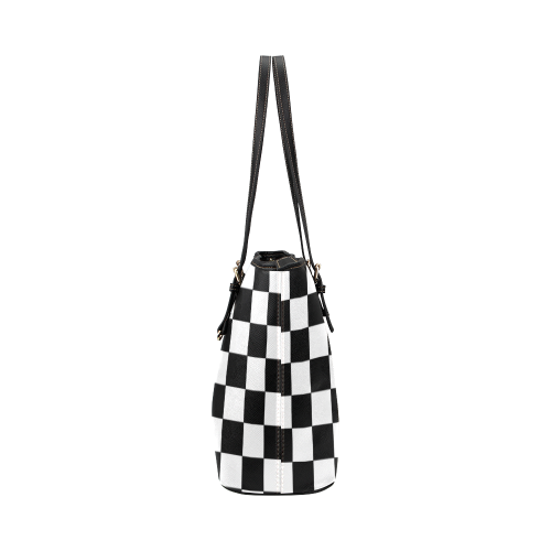 Dropout Light Green Black and White Check Leather Tote Bag/Small (Model 1651)