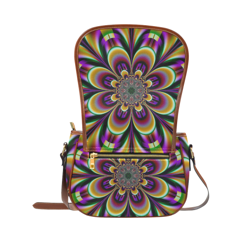 Purple Dream Mandala Flower Saddle Bag/Large (Model 1649)