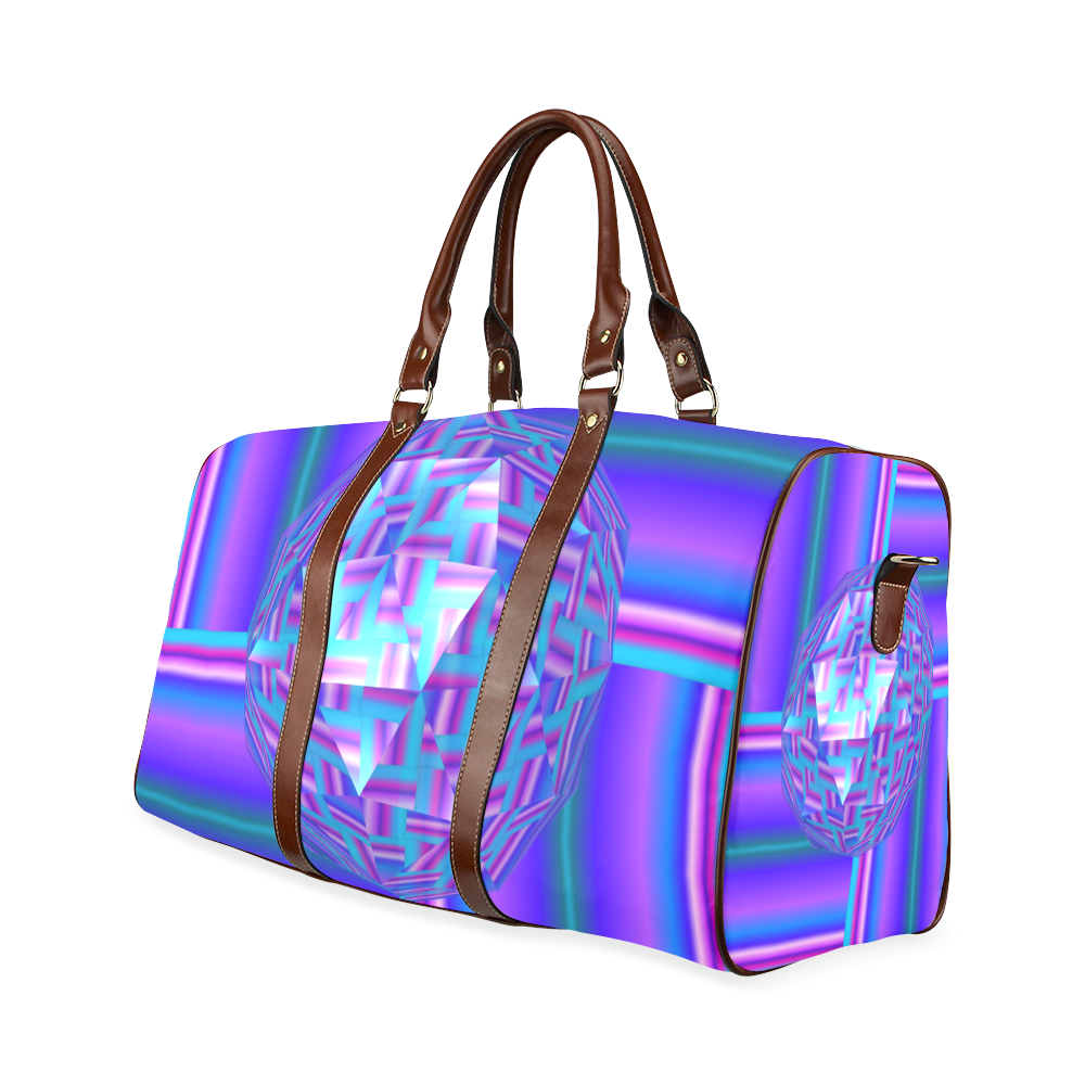 Quilt Blau Lila Streifen Waterproof Travel Bag/Large (Model 1639)