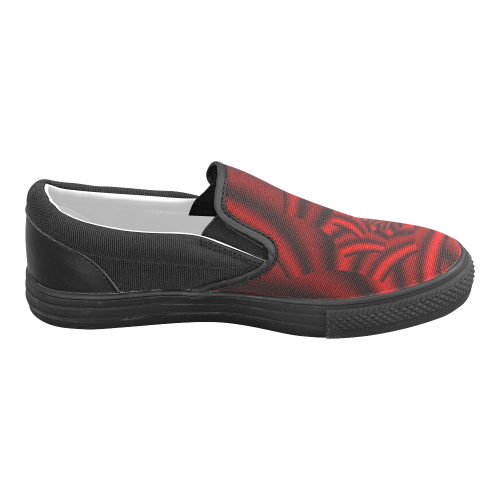 Shimmering  Metallic Red Rose Spiral Men's Slip-on Canvas Shoes (Model 019)