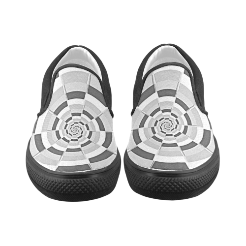 Crazy Dart Black and White Spiral Men's Unusual Slip-on Canvas Shoes (Model 019)