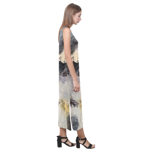 "POSTCARDS FROM THE EDGE"-SLEEVELESS DRESS Phaedra Sleeveless Open Fork Long Dress (Model D08)