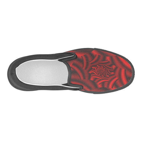 Shimmering  Metallic Red Rose Spiral Men's Slip-on Canvas Shoes (Model 019)