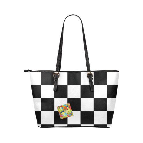 Dropout Splash Black and White Check Two Face Leather Tote Bag/Small (Model 1651)