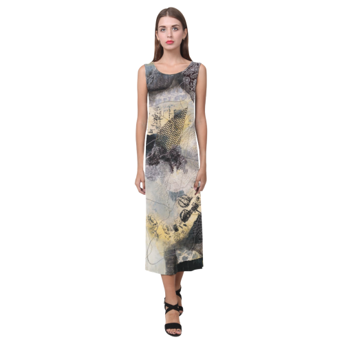 "POSTCARDS FROM THE EDGE"-SLEEVELESS DRESS Phaedra Sleeveless Open Fork Long Dress (Model D08)