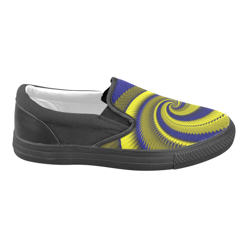 Blue Gold Dragon Scales Spiral Men's Unusual Slip-on Canvas Shoes (Model 019)