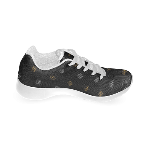 METALLICS: Silver & Gold Snowflakes on Black Men’s Running Shoes (Model 020)