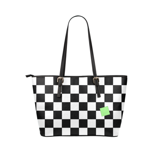 Dropout Light Green Black and White Check Leather Tote Bag/Small (Model 1651)