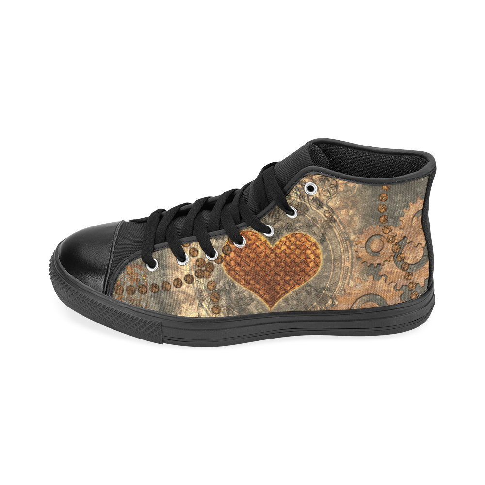 Steampuink, rusty heart with clocks and gears Men’s Classic High Top Canvas Shoes /Large Size (Model 017)