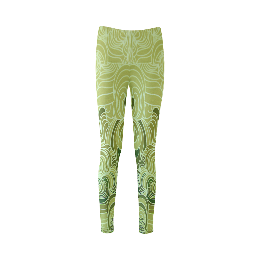 Green doodle drawing tones Cassandra Women's Leggings (Model L01)