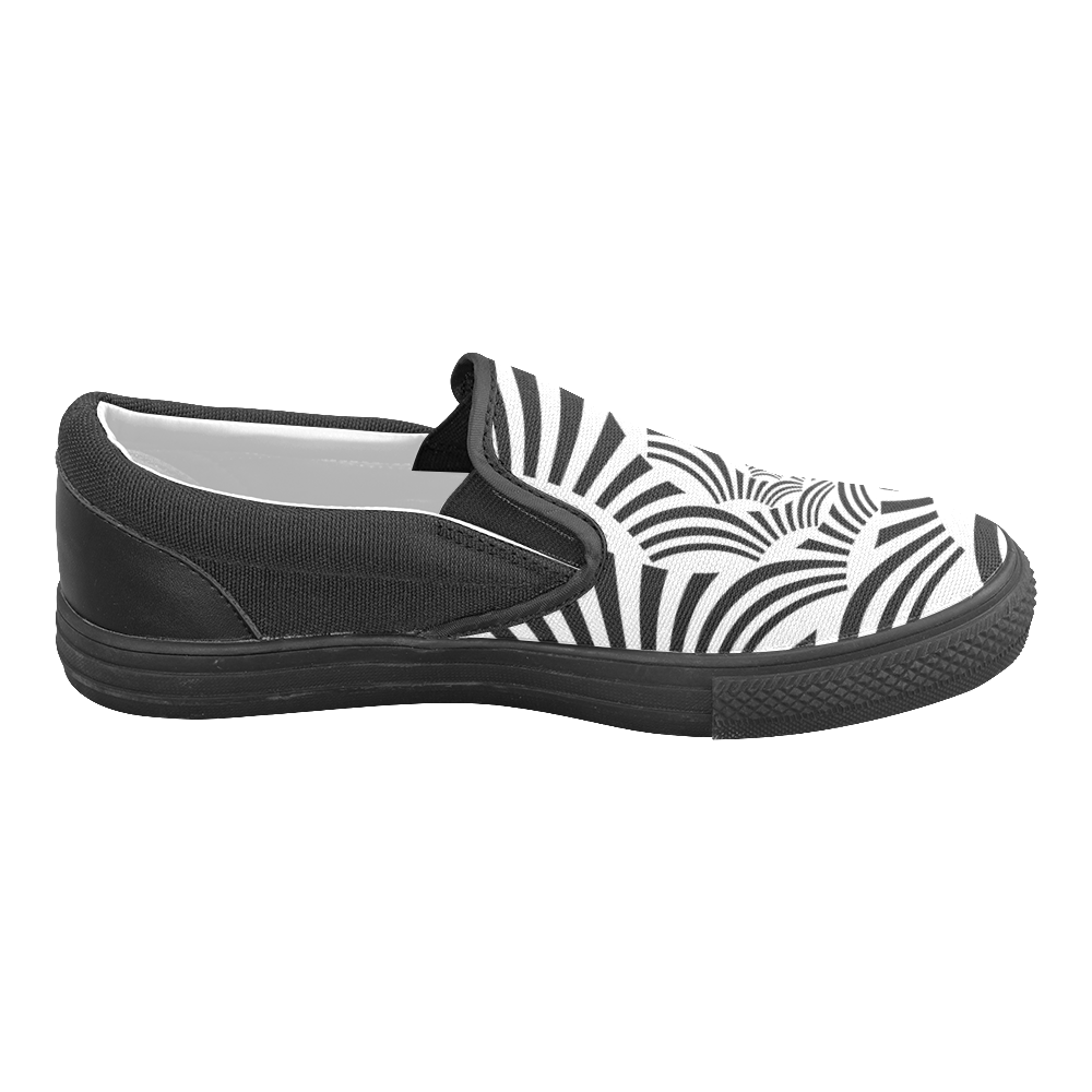 Graphical Stripes Black Men's Unusual Slip-on Canvas Shoes (Model 019)