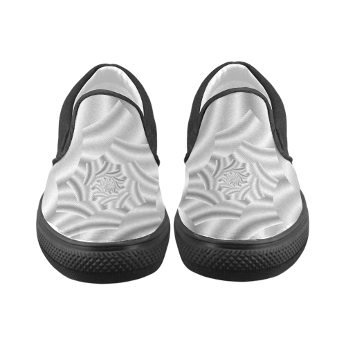 Silver Shimmering Rose Spiral Men's Unusual Slip-on Canvas Shoes (Model 019)