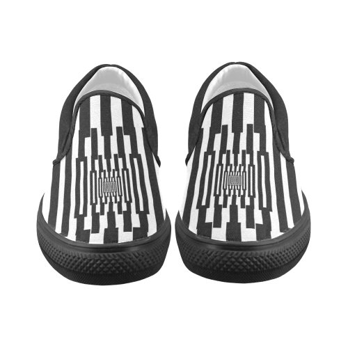 Graphical Stripes Black Men's Unusual Slip-on Canvas Shoes (Model 019)