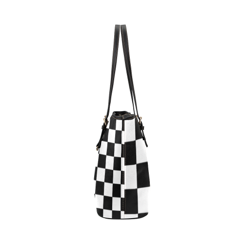 Dropout Splash Black and White Check Two Face Leather Tote Bag/Small (Model 1651)