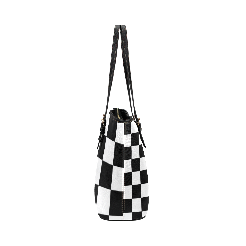 Dropout Splash Black and White Check Two Face Leather Tote Bag/Small (Model 1651)