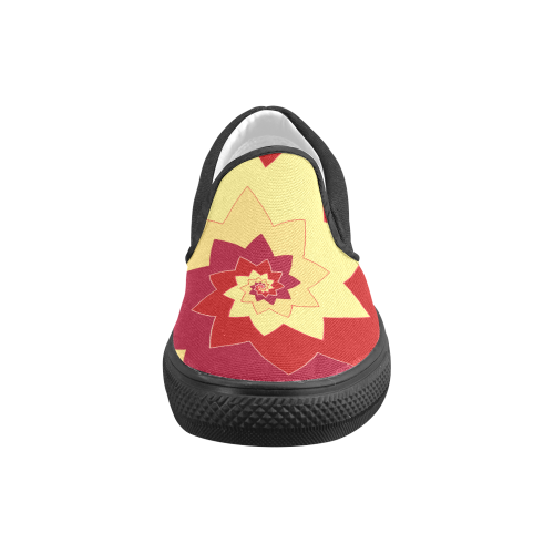 Flower Blossom Spiral Design Dark Red Yellow Men's Slip-on Canvas Shoes (Model 019)