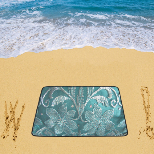Silver on green embroidery Beach Mat 78"x 60"