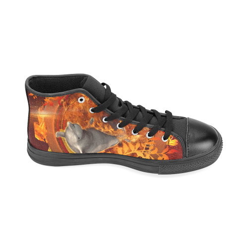 Funny dolphin jumping by a fire circle Men’s Classic High Top Canvas Shoes /Large Size (Model 017)
