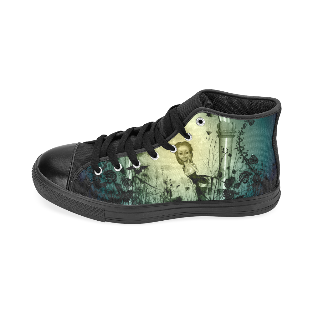 In the night, cute fairy and zeppelin Men’s Classic High Top Canvas Shoes /Large Size (Model 017)