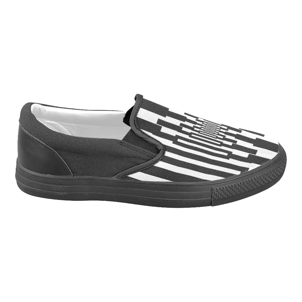 Graphical Stripes Black Men's Unusual Slip-on Canvas Shoes (Model 019)