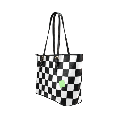 Dropout Light Green Black and White Check Leather Tote Bag/Small (Model 1651)