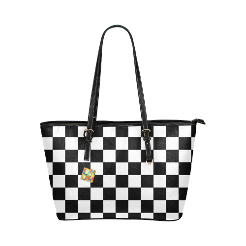 Dropout Splash Black and White Check Two Face Leather Tote Bag/Small (Model 1651)