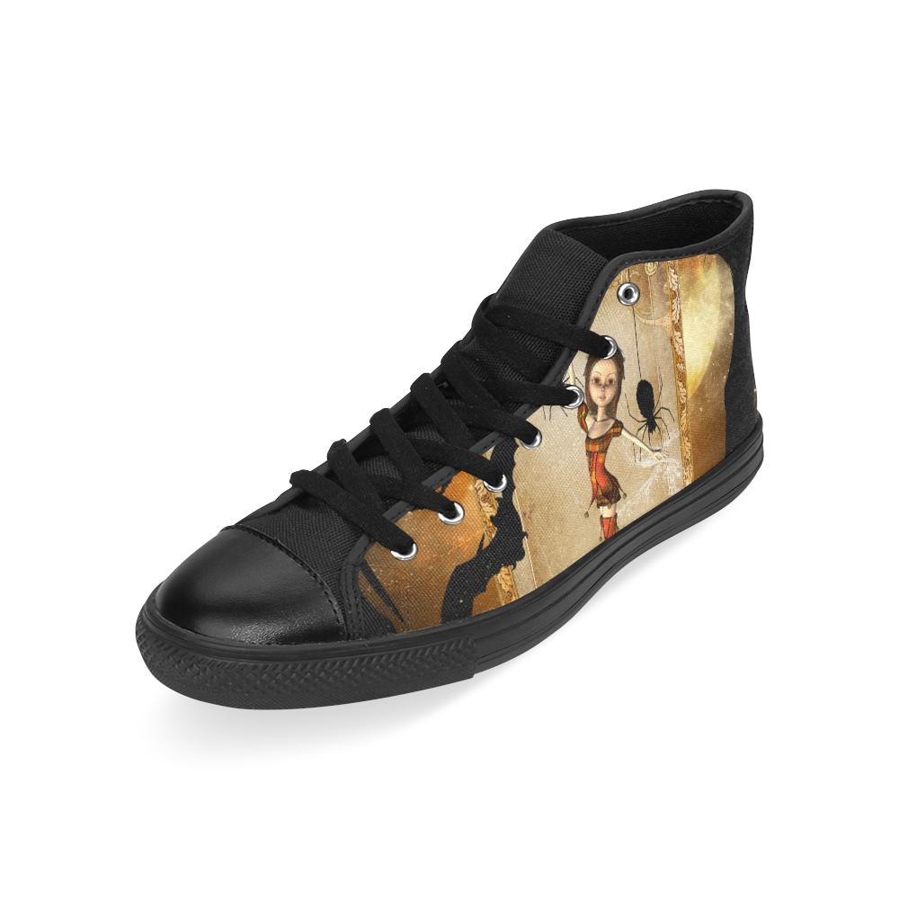 Halloween, cute girl with spiders and pumpkin Men’s Classic High Top Canvas Shoes /Large Size (Model 017)
