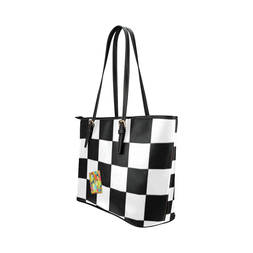 Dropout Splash Black and White Check Two Face Leather Tote Bag/Small (Model 1651)