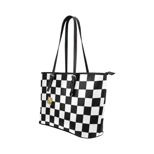 Dropout Splash Black and White Check Two Face Leather Tote Bag/Small (Model 1651)