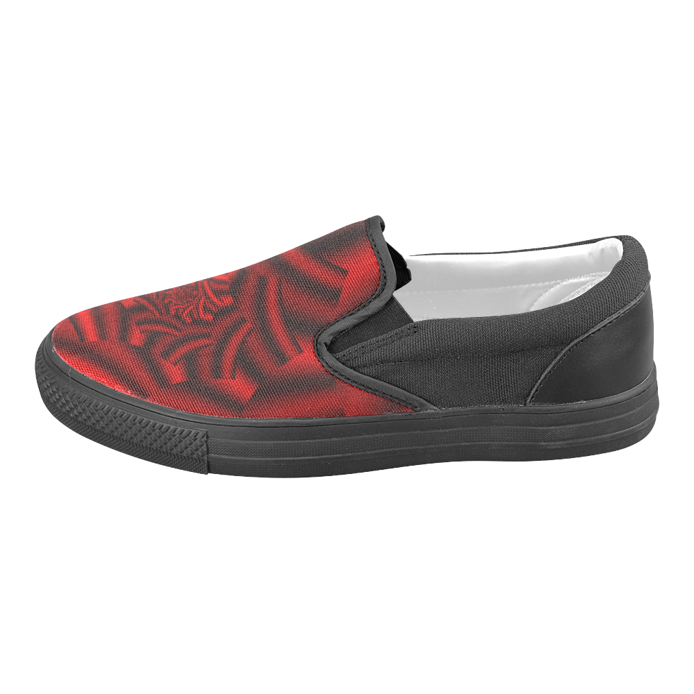 Shimmering  Metallic Red Rose Spiral Men's Slip-on Canvas Shoes (Model 019)