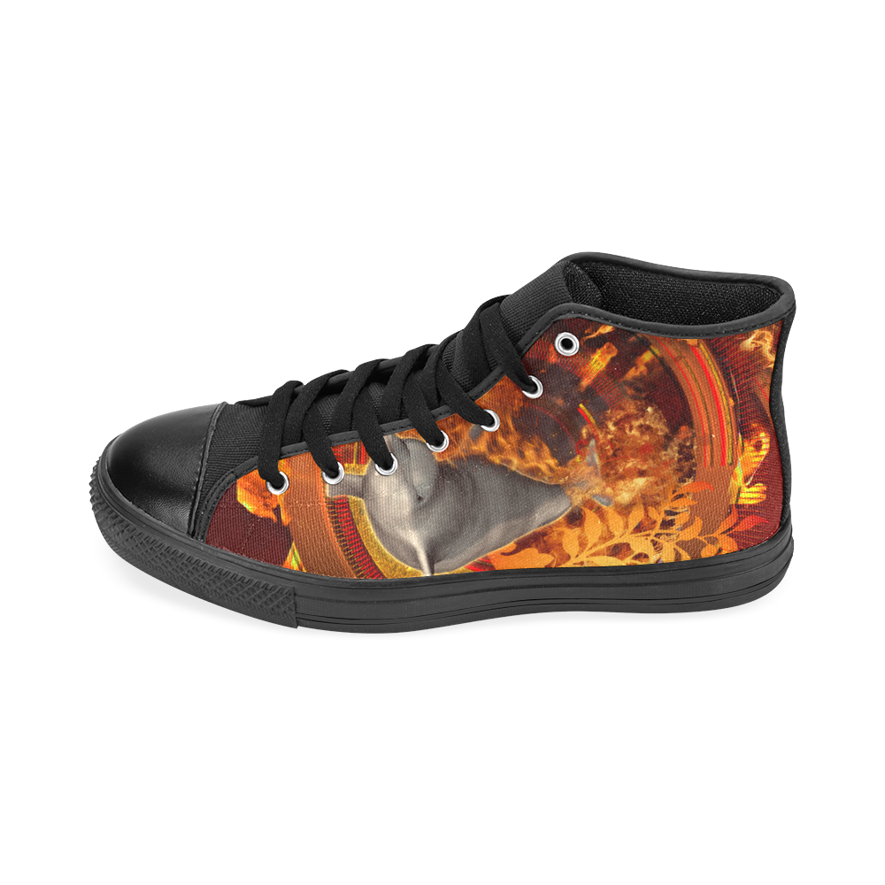 Funny dolphin jumping by a fire circle Men’s Classic High Top Canvas Shoes /Large Size (Model 017)