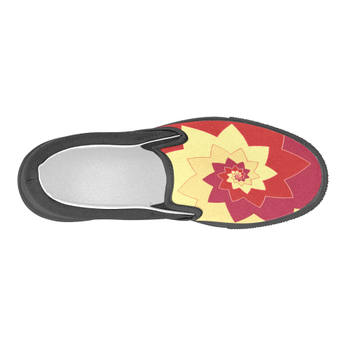 Flower Blossom Spiral Design Dark Red Yellow Men's Slip-on Canvas Shoes (Model 019)